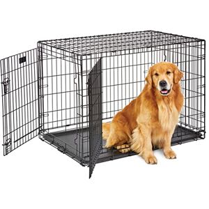 MidWest Homes for Pets Newly Enhanced Life Stages Double Door Large Folding Metal 107 cm (42-Inch) Long Dog Crate w/Divider Panel, Floor Protecting Feet, Leak-Proof Dog Pan, Black, 1642DDU MidWest Homes for Pets Newly Enhanced Life Stages Double Door Large Folding Metal 107 cm (42-Inch) Long Dog Crate w/Divider Panel, Floor Protecting Feet, Leak-Proof Dog Pan, Black, 1642DDU