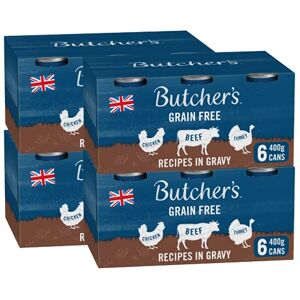 BUTCHER'S Grain Free Recipes in Gravy Wet Dog Food Tin Cans Variety pack, 9.6kg (24 x 400g) BUTCHER'S Grain Free Recipes in Gravy Wet Dog Food Tin Cans Variety pack, 9.6kg (24 x 400g)