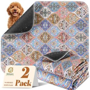 Gimars 2 Pack 50 x 60 cm Washable Puppy Pads, Reusable Puppy Training Pads for Dogs & Puppies, Super Absorbent Non-Slip Dog Mat with Waterproof Backing, Durable Boho Design Gimars 2 Pack 50 x 60 cm Washable Puppy Pads, Reusable Puppy Training Pads for Dogs & Puppies, Super Absorbent Non-Slip Dog Mat with Waterproof Backing, Durable Boho Design