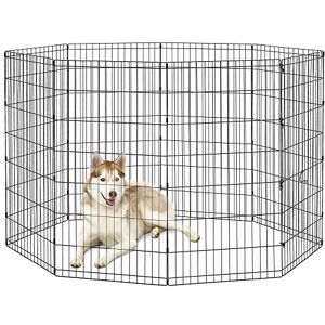 New World Folding Metal Dog Exercise Pen and Pet Playpen with No Door, Includes Grounding Stakes and Provides 1.5 Meters of Play Space, 122 cm Tall, Black E-Coated, B558-48 New World Folding Metal Dog Exercise Pen and Pet Playpen with No Door, Includes Grounding Stakes and Provides 1.5 Meters of Play Space, 122 cm Tall, Black E-Coated, B558-48