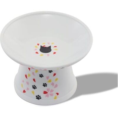 猫壱 Necoichi Extra Wide Raised Cat Food Bowl (Sakura Limited Edition, Extra Wide), White 猫壱 Necoichi Extra Wide Raised Cat Food Bowl (Sakura Limited Edition, Extra Wide), White