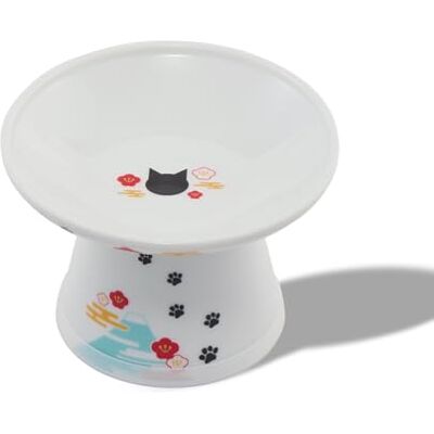 猫壱 Necoichi Extra Wide Raised Cat Food Bowl (Fuji Edition, Extra Wide), White 猫壱 Necoichi Extra Wide Raised Cat Food Bowl (Fuji Edition, Extra Wide), White