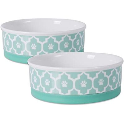 Bone Dry Lattice Collection Pet Bowl & Canister, Medium Set, 6x2", Aqua, 2 Piece Bone Dry Lattice Collection Pet Bowl & Canister, Medium Set, 6x2", Aqua, 2 Piece