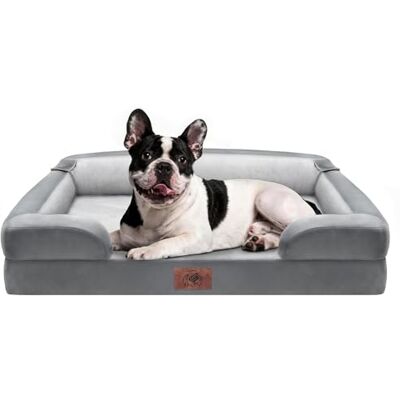 SongPuppy Waterproof Orthopedic Dog Bed for Extra Large Sized Dogs Memory Foam Pet Bed Sofa with Bolster, Dog Couch with Washable Cover & Non-Slip Bottom, 76x56x18cm, Grey SongPuppy Waterproof Orthopedic Dog Bed for Extra Large Sized Dogs Memory Foam Pet Bed Sofa with Bolster, Dog Couch with Washable Cover & Non-Slip Bottom, 76x56x18cm, Grey
