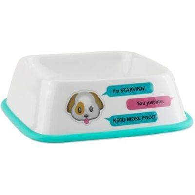 Bone Dry Hungry & Thirsty Pet Bowl, 6.75 x 6.75 x 2, Emojis, 2 Piece Bone Dry Hungry & Thirsty Pet Bowl, 6.75 x 6.75 x 2, Emojis, 2 Piece