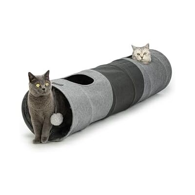 lionto Cat tunnel with play ball, 30x130 cm, foldable expandable play tunnel made of easy-care faux linen material for cats, robust cat toy, 30 cm diameter lionto Cat tunnel with play ball, 30x130 cm, foldable expandable play tunnel made of easy-care faux linen material for cats, robust cat toy, 30 cm diameter