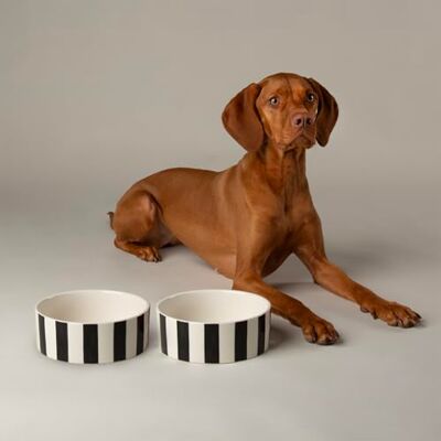 Scruffs Amalfi Striped 2 Piece Dog Bowl Food & Water Bowl Set Black 19cm Scruffs Amalfi Striped 2 Piece Dog Bowl Food & Water Bowl Set Black 19cm