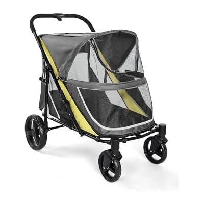 GarveeHome 2-in-1 Folding Dog Trolley for Large Dogs up to 50 kg, Pet Buggy with Mesh Windows, Drink Holder & 360° Wheels, Transport Trolley for Pets (Grey) GarveeHome 2-in-1 Folding Dog Trolley for Large Dogs up to 50 kg, Pet Buggy with Mesh Windows, Drink Holder & 360° Wheels, Transport Trolley for Pets (Grey)