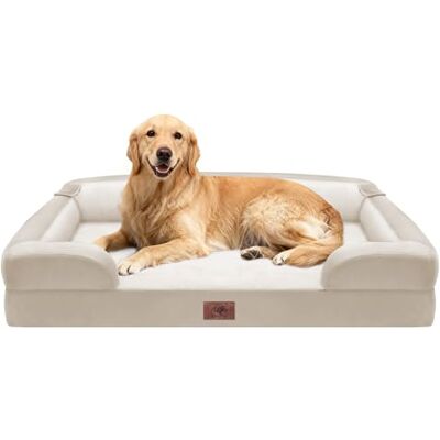 SongPuppy Waterproof Orthopedic Dog Bed for Extra Large Sized Dogs Memory Foam Pet Bed Sofa with Bolster, Dog Couch with Washable Cover & Non-Slip Bottom, 107x76x19cm, Beige SongPuppy Waterproof Orthopedic Dog Bed for Extra Large Sized Dogs Memory Foam Pet Bed Sofa with Bolster, Dog Couch with Washable Cover & Non-Slip Bottom, 107x76x19cm, Beige