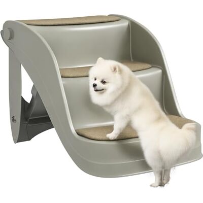 PawHut Pet Stairs - Grey - Foldable, 3 Steps for Small Dogs PawHut Pet Stairs - Grey - Foldable, 3 Steps for Small Dogs