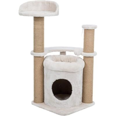 Trixie Nayra Cat Scratching Post 32.7 Inch with Jute-Wrapped Post and Large Condo & Dangling Cat Toy in Greige-Brown Trixie Nayra Cat Scratching Post 32.7 Inch with Jute-Wrapped Post and Large Condo & Dangling Cat Toy in Greige-Brown