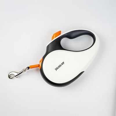 Julius-K9 Retractable Dog Lead, M 5 m Tape, White/Orange – anti-slip handle, ribbon leash, extandable, one handed brake, pause, lock, reflective ribbon, tangle free, heavy duty Julius-K9 Retractable Dog Lead, M 5 m Tape, White/Orange – anti-slip handle, ribbon leash, extandable, one handed brake, pause, lock, reflective ribbon, tangle free, heavy duty