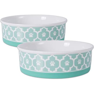 Bone Dry Lattice Collection Pet Bowl & Canister, Large Round 7.5 x 7.5 x 2.4", Aqua, 2 Piece Bone Dry Lattice Collection Pet Bowl & Canister, Large Round 7.5 x 7.5 x 2.4", Aqua, 2 Piece