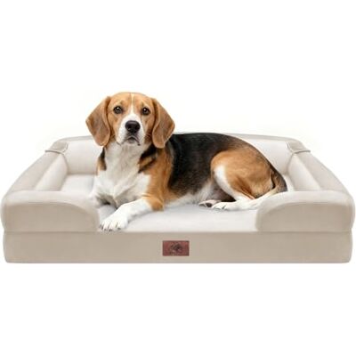 SongPuppy Waterproof Orthopedic Dog Bed for Extra Large Sized Dogs Memory Foam Pet Bed Sofa with Bolster, Dog Couch with Washable Cover & Non-Slip Bottom, 91x66x18cm, Beige SongPuppy Waterproof Orthopedic Dog Bed for Extra Large Sized Dogs Memory Foam Pet Bed Sofa with Bolster, Dog Couch with Washable Cover & Non-Slip Bottom, 91x66x18cm, Beige