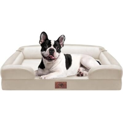 SongPuppy Waterproof Orthopedic Dog Bed for Extra Large Sized Dogs Memory Foam Pet Bed Sofa with Bolster, Dog Couch with Washable Cover & Non-Slip Bottom, 76x56x18cm, Beige SongPuppy Waterproof Orthopedic Dog Bed for Extra Large Sized Dogs Memory Foam Pet Bed Sofa with Bolster, Dog Couch with Washable Cover & Non-Slip Bottom, 76x56x18cm, Beige