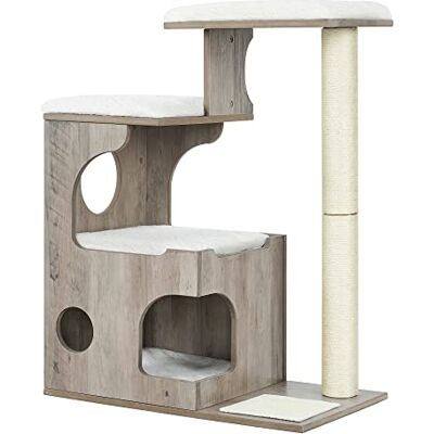 Feandrea Modern Cat Tree, 86 cm with Cat Cave, 3 Perches, Scratching Post and Mat, Removable Washable Plush Cushions, Greige and White Feandrea Modern Cat Tree, 86 cm with Cat Cave, 3 Perches, Scratching Post and Mat, Removable Washable Plush Cushions, Greige and White