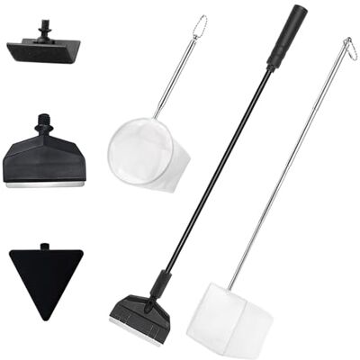 Cisyia Aquarium Glass Scraper Set, 6 PCS Fish Tank Extendable Cleaning Kit with 14” Detachable Rod Algae, Algae Scraper, Specialized Blade, Triangle Flat Brush & 90 ° Right Angle Brush, Small Fish Nets Cisyia Aquarium Glass Scraper Set, 6 PCS Fish Tank Extendable Cleaning Kit with 14” Detachable Rod Algae, Algae Scraper, Specialized Blade, Triangle Flat Brush & 90 ° Right Angle Brush, Small Fish Nets