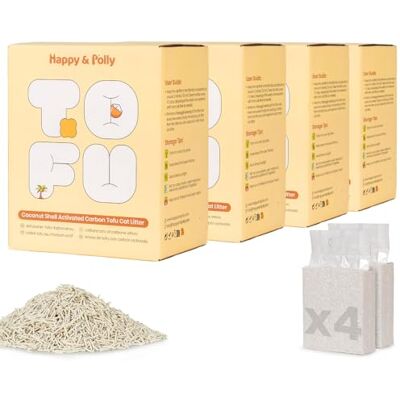 Happy & Polly Tofu Cat Litter – Fast Clumping, Flushable, Ultra Absorbent, Low Tracking, 100% Natural Raw Materials with Coconut Charcoal – 10kg Happy & Polly Tofu Cat Litter – Fast Clumping, Flushable, Ultra Absorbent, Low Tracking, 100% Natural Raw Materials with Coconut Charcoal – 10kg