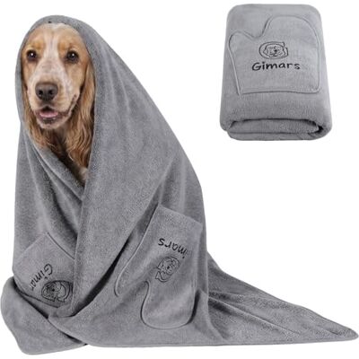 Gimars Thickened Pet Drying Towel with Gloves 140×70cm, 1 Pack, Gray Gimars Thickened Pet Drying Towel with Gloves 140×70cm, 1 Pack, Gray