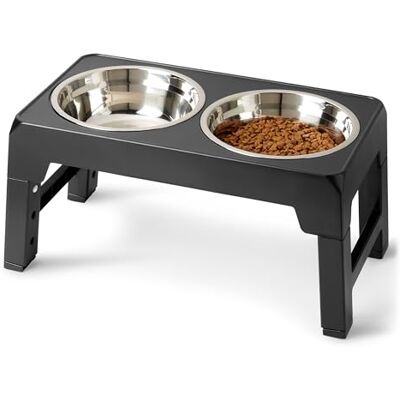 Amazon Basics Elevated Dog Bowls Stand, Height Adjustable Raised Bowl, Stainless Steel Bowls, Non-Slip, Pet Feeder Dish Station, 44 x 24 x 30.5 cm, Black Amazon Basics Elevated Dog Bowls Stand, Height Adjustable Raised Bowl, Stainless Steel Bowls, Non-Slip, Pet Feeder Dish Station, 44 x 24 x 30.5 cm, Black