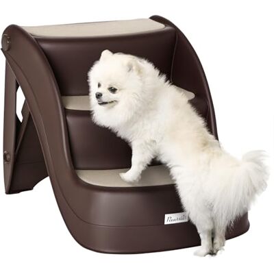PawHut - Foldable 3-Step - Brown - Non-slip - Pet Stairs PawHut - Foldable 3-Step - Brown - Non-slip - Pet Stairs