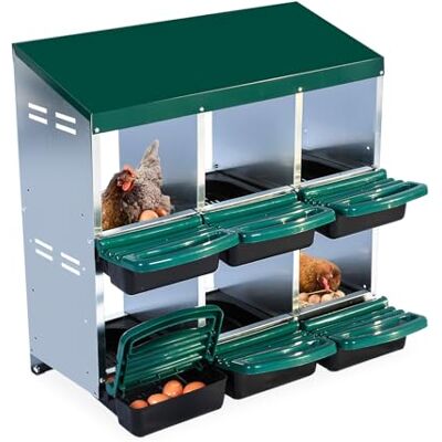 GarveeLife 6-Compartment Metal Chicken Nesting Box – Roll Away Design with Lid, Easy Egg Collection, Wall Mountable, Cleanable, Ventilated – For Chicken Coops – Green (Green without bracket legs, 6 GarveeLife 6-Compartment Metal Chicken Nesting Box – Roll Away Design with Lid, Easy Egg Collection, Wall Mountable, Cleanable, Ventilated – For Chicken Coops – Green (Green without bracket legs, 6
