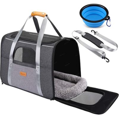 Morpilot Pet Carrier Bag, Portable Cat Carrier Bag Top Opening with Breathable Mesh, Foldable Pet Transport Bag for Dogs and Cats up to 9kg, with Shoulder Strap and Bowl Morpilot Pet Carrier Bag, Portable Cat Carrier Bag Top Opening with Breathable Mesh, Foldable Pet Transport Bag for Dogs and Cats up to 9kg, with Shoulder Strap and Bowl