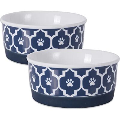 Bone Dry Lattice Collection Pet Bowl & Canister, Small Round 4.25 x 4.25 x 2", Nautical Blue, 2 Piece Bone Dry Lattice Collection Pet Bowl & Canister, Small Round 4.25 x 4.25 x 2", Nautical Blue, 2 Piece