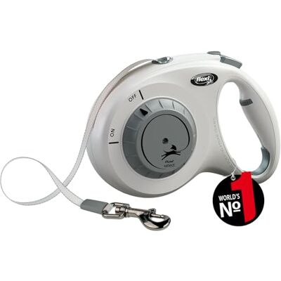 Flexi ® Select M Retractable lead with adjustable tape (0–7 m) Grey extendable lead for dogs up to 25 kg Weight: 440 g Dimensions: 12.9 x 19.2 cm Flexi ® Select M Retractable lead with adjustable tape (0–7 m) Grey extendable lead for dogs up to 25 kg Weight: 440 g Dimensions: 12.9 x 19.2 cm