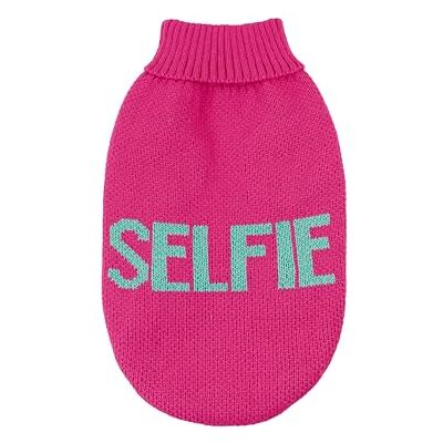 Record Influencer Dog Jumper Soft High Neck Sweater with Elasticated Waistband, Embroidered with 'Selfie' Text Fuchsia, XL Back Length 50 cm Record Influencer Dog Jumper Soft High Neck Sweater with Elasticated Waistband, Embroidered with 'Selfie' Text Fuchsia, XL Back Length 50 cm