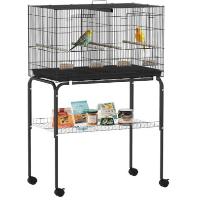 PawHut Bird Cage with Divider, Wheeled Stand, 76 x 46 x 116cm Black Parrot Cage with 4 Wooden Perches, Slide Out Tray, 4 Feeders for Budgie, Lovebird, Canary, Finches PawHut Bird Cage with Divider, Wheeled Stand, 76 x 46 x 116cm Black Parrot Cage with 4 Wooden Perches, Slide Out Tray, 4 Feeders for Budgie, Lovebird, Canary, Finches