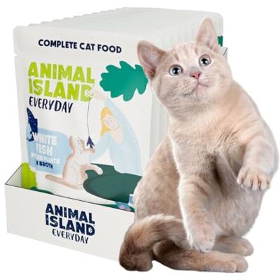 Animal Island Complete Wet Cat Food for Adult Cats Shredded White Fish Cod Fillets in Aromatic Broth with Chicken and Tapioca Starch Pouches, 12 x 85g Animal Island Complete Wet Cat Food for Adult Cats Shredded White Fish Cod Fillets in Aromatic Broth with Chicken and Tapioca Starch Pouches, 12 x 85g