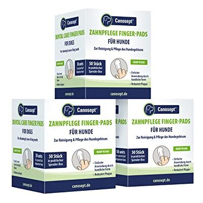 Canosept Dental Care Finger Pads for Dogs 3 x 50 Pads Dog teeth cleaning product for dental care and oral hygiene Dog breath freshener Plaque off Dogs Canosept Dental Care Finger Pads for Dogs 3 x 50 Pads Dog teeth cleaning product for dental care and oral hygiene Dog breath freshener Plaque off Dogs