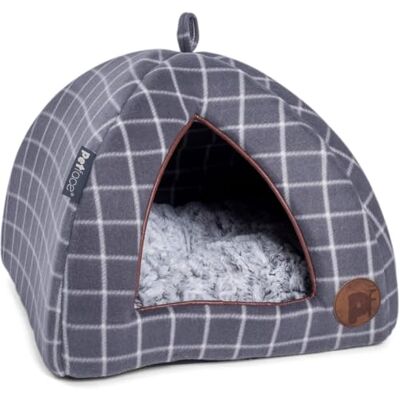 Petface Grey Window Pane Check Cat Igloo Bed - Cat Bed Petface Grey Window Pane Check Cat Igloo Bed - Cat Bed