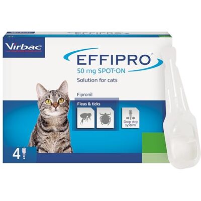 Effipro Virbac Cat Flea & Tick Treatment Cats 1kg+ 4 Pipettes Vet-strength fipronil spot-on; kills fleas in 24hr, ticks in 48hr; up to 5 weeks' protection; for cats over 1kg Effipro Virbac Cat Flea & Tick Treatment Cats 1kg+ 4 Pipettes Vet-strength fipronil spot-on; kills fleas in 24hr, ticks in 48hr; up to 5 weeks' protection; for cats over 1kg