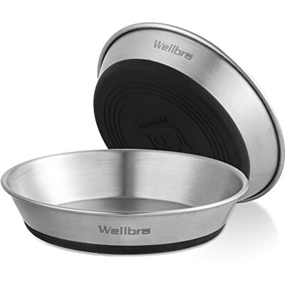 Wellbro Cat Bowls, 2 Pcs Stainless Steel Cat Bowls for Food and Water, Whisker Fatigue Shallow Non-Slip Cat Dishes Plates for Small Dog Puppies Cats Wellbro Cat Bowls, 2 Pcs Stainless Steel Cat Bowls for Food and Water, Whisker Fatigue Shallow Non-Slip Cat Dishes Plates for Small Dog Puppies Cats