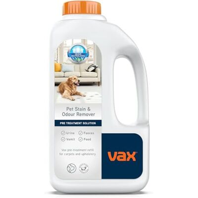 Vax Pet, Stain & Odour Remover 1L Pre Treatment Carpet Cleaner Solution, Upholstery Stain Shampoo, Fragrance Free, Formulated for Stubborn Stains and Smellier Messes, 1-9-142879, White Vax Pet, Stain & Odour Remover 1L Pre Treatment Carpet Cleaner Solution, Upholstery Stain Shampoo, Fragrance Free, Formulated for Stubborn Stains and Smellier Messes, 1-9-142879, White