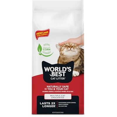 World's Best Cat Litter Multiple Cat Unscented, 28-Pounds Natural Ingredients, Quick Clumping, Flushable, 99% Dust Free Long-Lasting Odor Control & Easy Scooping World's Best Cat Litter Multiple Cat Unscented, 28-Pounds Natural Ingredients, Quick Clumping, Flushable, 99% Dust Free Long-Lasting Odor Control & Easy Scooping