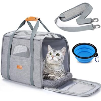 Morpilot Cat Carrier Airline Approved, Top Opening Portable Dog Bag with Breathable Mesh/Removable Mat, Adjustable Shoulder Strap & Bowl, Foldable Travel Cage, L, Light Grey (Max 9kg) Morpilot Cat Carrier Airline Approved, Top Opening Portable Dog Bag with Breathable Mesh/Removable Mat, Adjustable Shoulder Strap & Bowl, Foldable Travel Cage, L, Light Grey (Max 9kg)