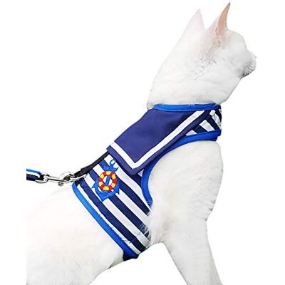 Yizhi Miaow Escape Proof Cat Harness with Leash Large, Adjustable Cat Walking Jackets, Padded Cat Vest Sailor Suit Navy Yizhi Miaow Escape Proof Cat Harness with Leash Large, Adjustable Cat Walking Jackets, Padded Cat Vest Sailor Suit Navy