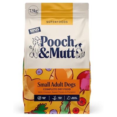 Pooch & Mutt Adult Minis Superfood Complete Dry Dog Food Grain Free (Small Sized Kibble), for Small Dogs, Chicken, 7.5kg (packaging may vary) Pooch & Mutt Adult Minis Superfood Complete Dry Dog Food Grain Free (Small Sized Kibble), for Small Dogs, Chicken, 7.5kg (packaging may vary)