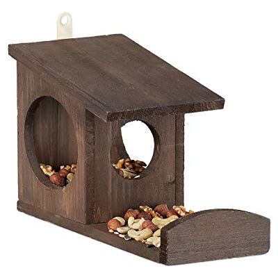 Relaxdays Squirrel Feeder House, Feeding Station Box, Hanging, Wooden, HWD: 17.5 x 14 x 25 cm, Dark Brown Relaxdays Squirrel Feeder House, Feeding Station Box, Hanging, Wooden, HWD: 17.5 x 14 x 25 cm, Dark Brown