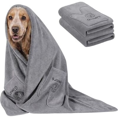 Gimars Thickened Pet Drying Towel with Gloves 140×70cm, 2 Pack, Gray Gimars Thickened Pet Drying Towel with Gloves 140×70cm, 2 Pack, Gray