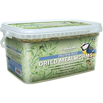 Copdock Mill Premium Dried Mealworms for Birds 1kg/5 Litres Mealworms for Wild Birds to Attract Woodpeckers and Chickadees Wild Bird Food to Mimic Natural Feeding Diets Copdock Mill Premium Dried Mealworms for Birds 1kg/5 Litres Mealworms for Wild Birds to Attract Woodpeckers and Chickadees Wild Bird Food to Mimic Natural Feeding Diets