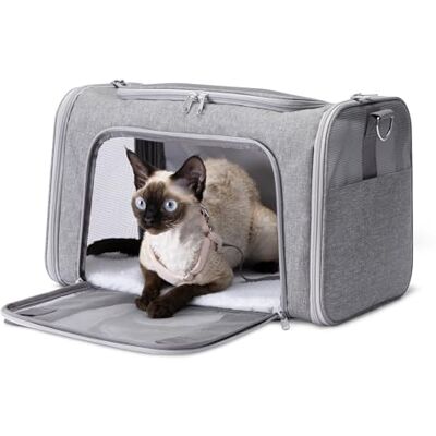 Amazon Basics Tote-Like Soft Cat & Dog Carrier with Adjustable Shoulder Strap, Airline-Approved, Foldable and Portable Design, Mesh Ventilation,43.2cm x 27.9cm x 27.9cm, Grey Amazon Basics Tote-Like Soft Cat & Dog Carrier with Adjustable Shoulder Strap, Airline-Approved, Foldable and Portable Design, Mesh Ventilation,43.2cm x 27.9cm x 27.9cm, Grey