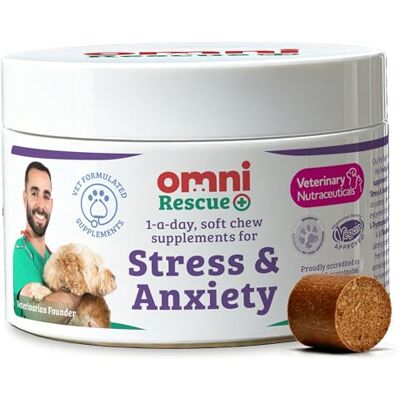 Omni Dog Daily Calming Supplement – Vet-approved and Hypoallergenic Chews One-a-day chew to support calm behaviour and emotional wellbeing during separation, fireworks and travel Omni Dog Daily Calming Supplement – Vet-approved and Hypoallergenic Chews One-a-day chew to support calm behaviour and emotional wellbeing during separation, fireworks and travel