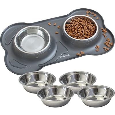 KaraLuna Silicone Bowl Mat with Stainless Steel Feeding Bowl I for Cats and Dogs I Feeding Bowl Cat Bowl Dog Bowl Cat Bowl Station Bowl Mat (400 ml, Grey) KaraLuna Silicone Bowl Mat with Stainless Steel Feeding Bowl I for Cats and Dogs I Feeding Bowl Cat Bowl Dog Bowl Cat Bowl Station Bowl Mat (400 ml, Grey)