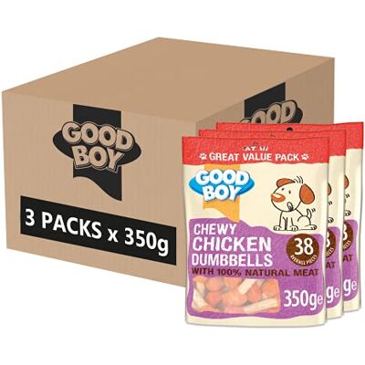 Good Boy Chewy Chicken Dumbbells Dog Treats Made With 100% Natural Chicken Breast Meat 350 Grams Low Fat Dog Treats (Case of 3) Good Boy Chewy Chicken Dumbbells Dog Treats Made With 100% Natural Chicken Breast Meat 350 Grams Low Fat Dog Treats (Case of 3)