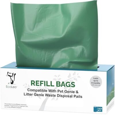 EcoLeo Refill Bags, Compatible with Litter Genie, Litter Champ and Litter Locker, Eco-Friendly, Plastic-Free, Compostable, Replaces Cartridges (Equals 4-Pack of Name Brand) (27-Count) EcoLeo Refill Bags, Compatible with Litter Genie, Litter Champ and Litter Locker, Eco-Friendly, Plastic-Free, Compostable, Replaces Cartridges (Equals 4-Pack of Name Brand) (27-Count)