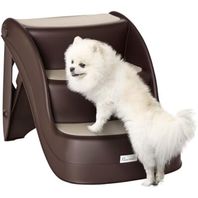 PawHut - Foldable 3-Step - Brown - Non-slip - Pet Stairs PawHut - Foldable 3-Step - Brown - Non-slip - Pet Stairs